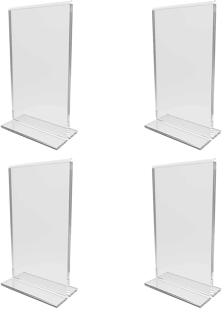 BUZZ COOL 6*4 inch Acrylic Sign Holder with Vertical Back, Clear Plastic Sign Holder Picture Photo Frames, Flyer Document Paper QR Code Display Stand for Office and Shops Desktop. (1) (4)