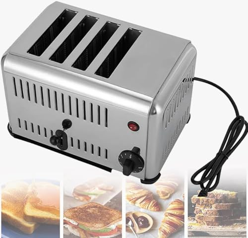 Aioneer Tostadora Eléctrica Comercial De Acero Inoxidable con Temporizador De 1 A 5 Minutos, Bandeja Recogemigas Tipo Cajón Y Capacidad para 6 Rebanadas. Ideal para Preparar Pan -4slice