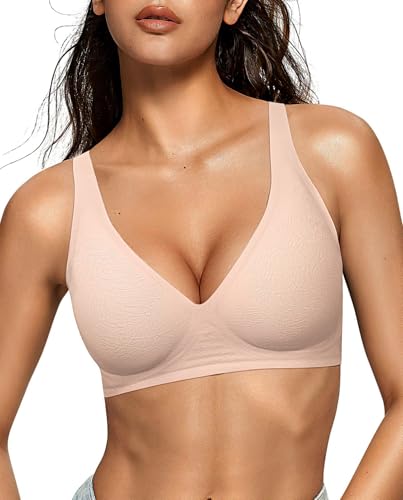 Image of OEAK Womens Deep V Bras Comfortable Bras Support Push Up Bralettes Low Cut no Underwire Bras Plunge Seamless Tshirts Bras