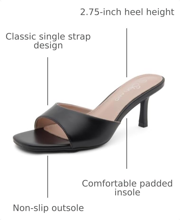 Image of Shoe Land Women's Low Heels Stiletto Heeled Slides, Open Toe One Band Slip-On Heeled Mules - Dressy Heeled Sandals for Prom, Party Wedding and Vacation