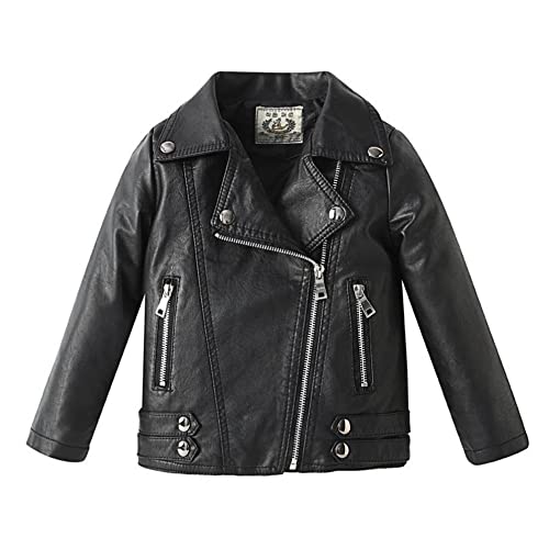 Lengender Enfant Manteau Garçons Veste en Simili Cuir Blouson Perfecto Motard Printemps Automne 2-9 Ans (Noir, 130)