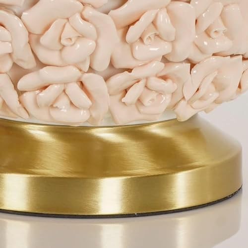 Table lamp nightstand lamp Brass Rose Ceramic Table lamp Hand kneaded nightstand Lamps with Fabric lampshade for Bedroom Living Room Farmhouse Coastal Lamps (dimmer) Table lamp - Image 4