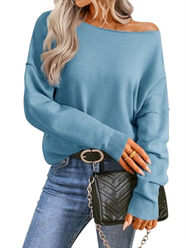 Image of Saodimallsu Womens Off The Shoulder Sweater Boat Neck Batwing Sleeve Knit Pullover 2025 Cute Casual Trendy Jumper Tops