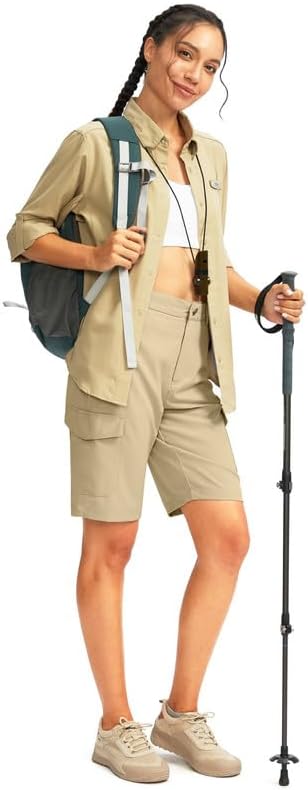 Miniatura 6 de Pantalones cortos largos de golf de 10 pulgadas para mujer, con 5 bolsillos, longitud a la rodilla, ligeros, de secado rápido, para mujer