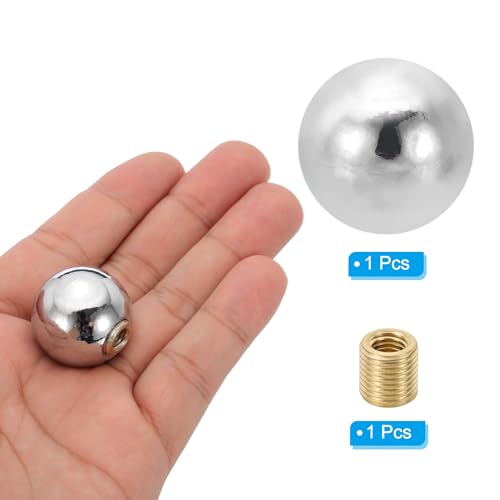 Image of PATIKIL 25mm Ball Lamp Finials Caps Knob, 1 Set Solid Lamp Shade Top Decoration Screw Cap Nuts with Brass Reducing Adapter for Table Lamps Floor Lamps, Silver Tone