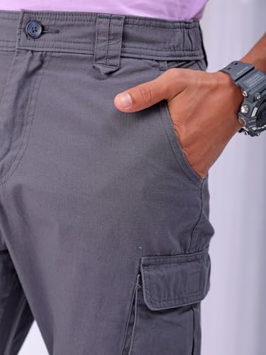 Image of The Indian Garage Co Men Relaxed Fit Solid Mid-Rise Cargos