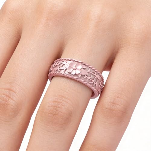 Image of Silicone Wedding Rings for Women 1 /4 /7 Packs -Stackable Silicone Rubber Wedding Bands - Innovative Flower & Vine Collection