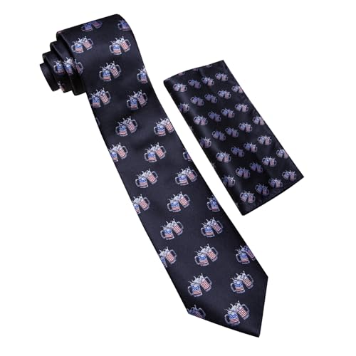 Image of Barry.Wang Fun Animal Ties for Men Designer Handkerchief Cufflink WOVEN Casual Necktie Set Festival