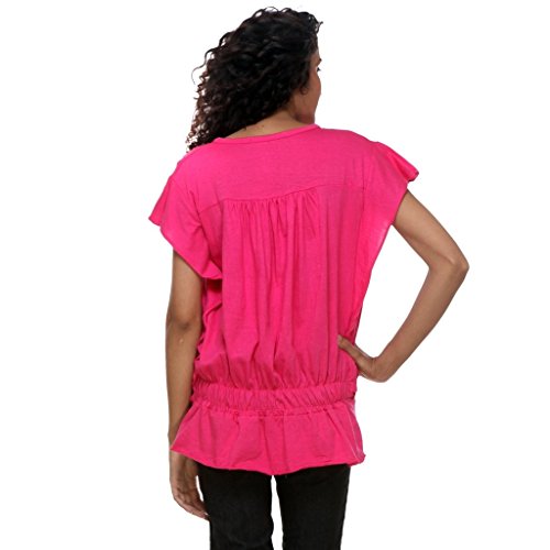 Image of Teemoods Women's Short Sleeve Blouson Top - Round Neck, Elastic Waist, Loose Fit Viscose Summer Top for Women
