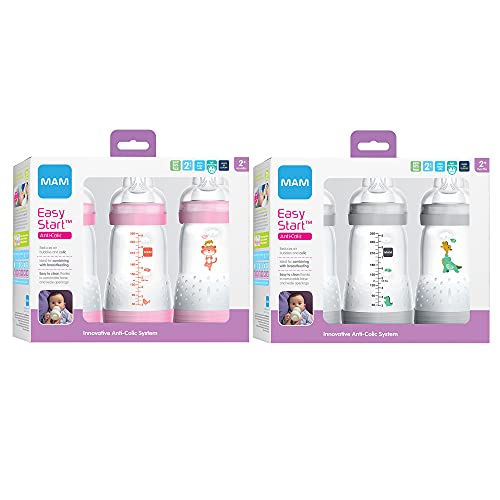 Mam Easy Start Anti-Colic Medium Flow Bottles 9 Oz (6-Count), Gray And Pink #TOP3