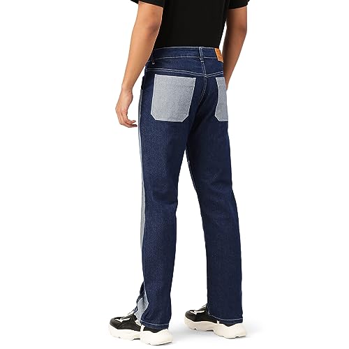 Image of PARIS HAMILTON Men Relaxed Fit Colorblocked Distressed Two Tone Stretchable Denim Jeans