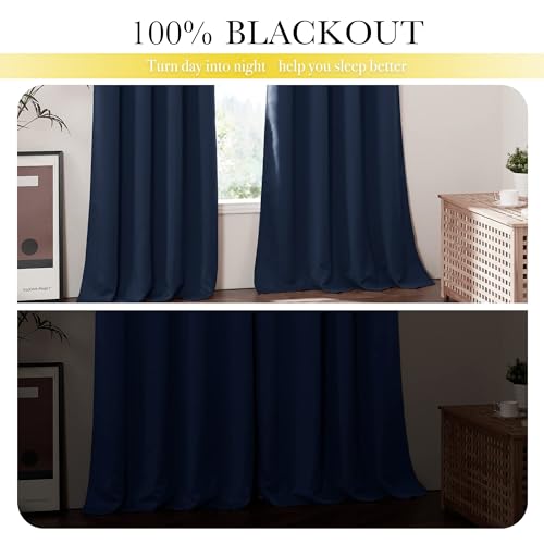 Image of NICETOWN 100% Blackout Curtain Panels, Thermal Insulated Same Color Liner Curtains for Nursery Room, Noise Reducing and Cold Blocking Drapes for Windows (2 Panels, Navy Blue, W42 x L63)