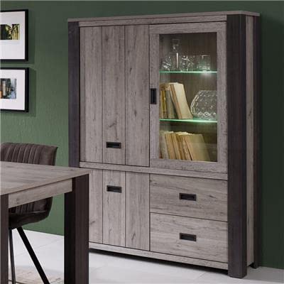 Kasalinea Argentier Lumineux 120 cm Contemporain Couleur chêne Gris Melany-L 120 x P 40 x H 170 cm- Gris