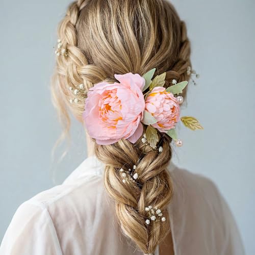 Pinza para cabello con flor rosa de tela vintage miniatura 5