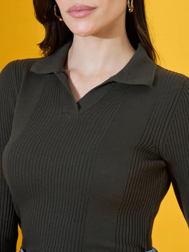 Image of 98 Degree North Women Spread Collar Sweater-G1577-BLACK