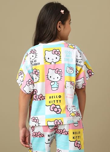Image of Kidsville Official Hello Kitty Graphic Printed Relaxed Fit Cotton Tshirt for Girls