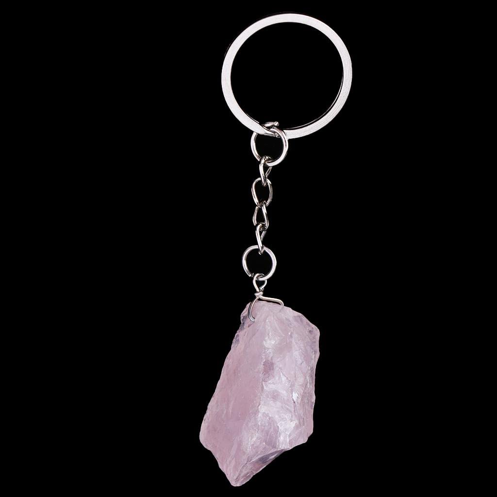 MERISHOPPNatural Crystal Raw Gemstone Key Ring Key Chain Bag Pendant Pink Collectibles | Pez, Keychains, Promo Glasses | Keychains | Modern (1970-Now)