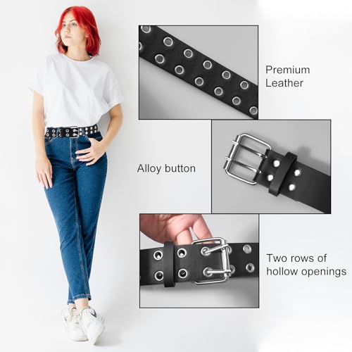 4 Piece Studded Rivet Double Grommet Belt Set - Faux Leather Gothic Goth Black - Punk Style Accessories for Men Women - Ideal Gift4