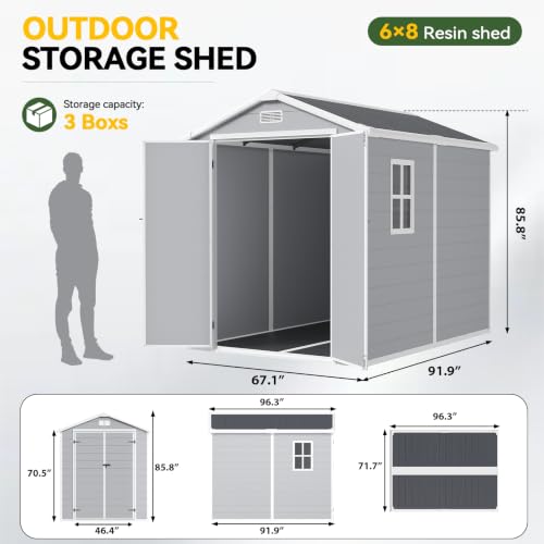 Aoxun Resin Outdoor Storage Shed, 6x8 FT Outdoor Shed with Floor, Gray - Image 2