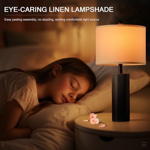 24.5" Black Lamps Set of 2, Modern Table Lamps for Living Room with USB C+A Ports, Creative Stripe Touch Lamps for Nightstand, 2 Bulbs Included - Image 5