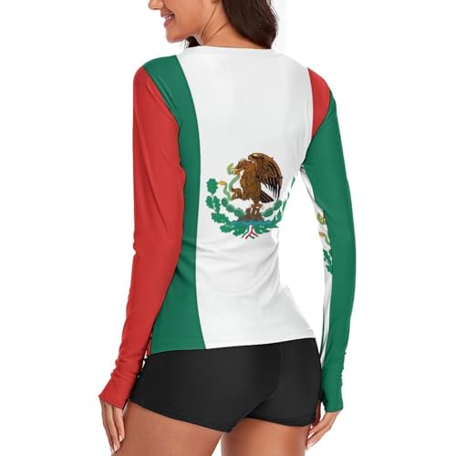 Flag of Mexico Womens Rash Guard Long Sleeve Swimsuits UPF 50+ SPF Shirts Sun Shirt Bathing Suit-4