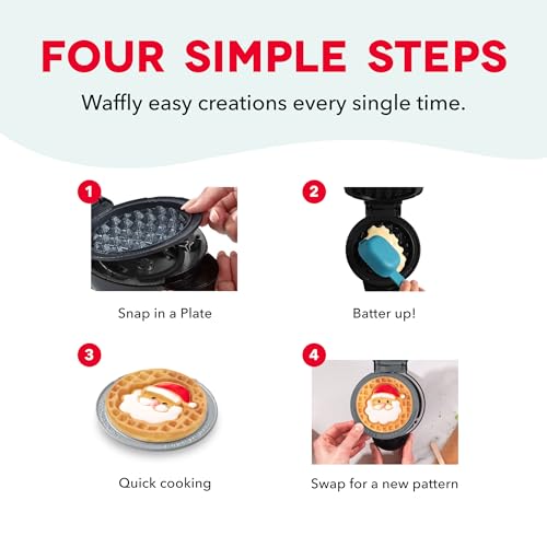 Image of Dash MultiMaker Mini System Removable Plate Set - Ceramic, Nonstick Replacement Plates for Christmas Waffle Breakfast - Waffle Maker Not Included - 4-Inch - Two-Pack - Santa & Stocking