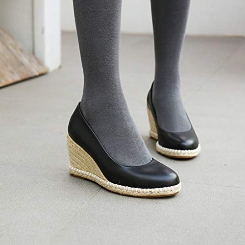VOKLIN Women's Round Toe Espadrilles Wedge Pumps Slip On Leather Casual Platform High Heels Pump Dress Shoes4