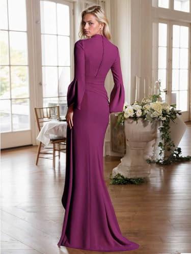 Evening Formal Prom Gown Elegant Mermaid Trumpet V-Neck Long Sleeve Sweep/Brush Train Stretch Crepe Ruched 20254