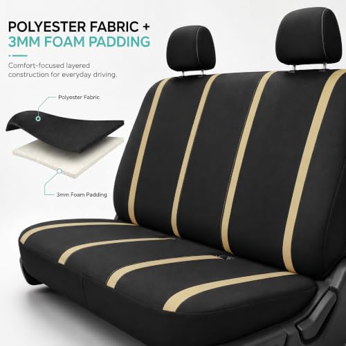 Image of FH Group Car Seat Covers Rear Set Cloth - Car Seat Covers with Removable Headrest,Universal Fit,Automotive SeatCovers,Washable Car SeatCover for SUV,Sedan,Van Beige