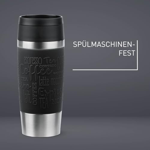 Emsa N20202 Travel Mug Classic Isolierbecher 0,36 Liter | neuer Komfort-Schraubverschluss | Edelstahl | 4h heiß und 8h kalt | 100% dicht | spülmaschinenfest | 360°-Trinköffnung | Schwarz 6