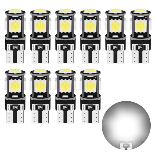 Safego 10x T10 W5W LED Bombillas exteriores 5 SMD 5050 Luz Coche trasera Lámpara Blanco Xenon Luz de interior T10 Wedge Lampara para Coches luces de la matrícula luces laterales 12V