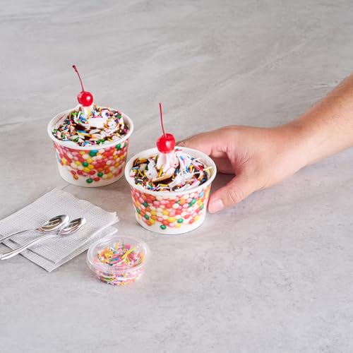 Image of Coppetta 8 Ounce Dessert Cups, 200 Greaseproof Ice Cream Cups - Lids Sold Separately, For Hot And Cold Foods, White Paper Yogurt Bowls, Round Sprinkle Design, Disposable, Sturdy - Restaurantware
