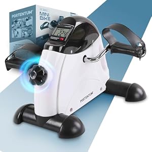 PORTENTUM Pedaltrainer für Senioren mit LCD-Display 6 Funktionen – Beintrainer im Sitzen kompakt mit einstellbarem Widerstand und Tragegriff – Tragbares Design als Mini Heimtrainer für Zuhause
