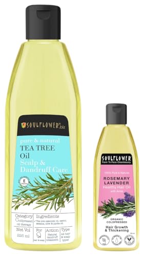 Soulflower Tea Tree Hair Oil Rosemary Lavender Hair Oil For Healthy Hair, Scalp Nourishment, Hair Growth – 100% Pure & Natural Undiluted Cold Pressed Oil, 120Ml Soulflower Tea Tree Hair Oil Rosemary Lavender Hair Oil For Healthy Hair, Scalp Nourishment, Hair Growth – 100% Pure & Natural Undiluted Cold Pressed Oil, 120Ml