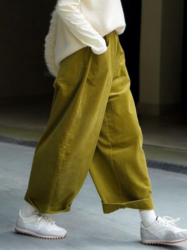 CHARTOU Women Corduroy Barrel Pants Wide Leg Vintage Mid Rise Y2k Baggy Boyfriend Pants4