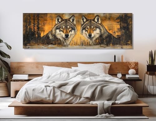 Toile imprimée loups rustiques grand format 65 x 195 cm de qualité