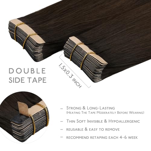 Image of WENNALIFE Tape in Hair Extensions Human Hair, 20pcs 50g 24 inch Ombre Dark Brown to Light Chestnut Brown Remy Hair Extensions Straight Human Hair Tape in Extensions Skin Weft Tape Extensions Human Hai