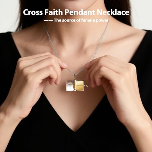 Christian Gifts for Women Faith, Jesus Bible Verse Necklace, Openable Multi Layer Book Necklace，Cross Faith Pendant Necklaces，Spiritual motivation encouragement motivational Religious gifts for Women4