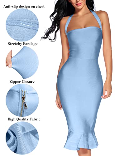 Image of houstil Women's V Neck Halter Fishtail Bandage Bodycon Dress Party