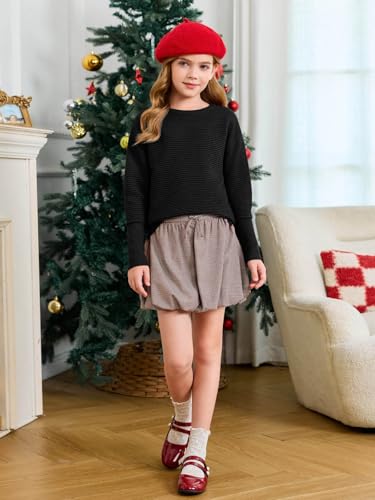 Image of Haloumoning Girls Fall Sweater Kids Ribbed Knit Split Pullover Tops 5-14Y
