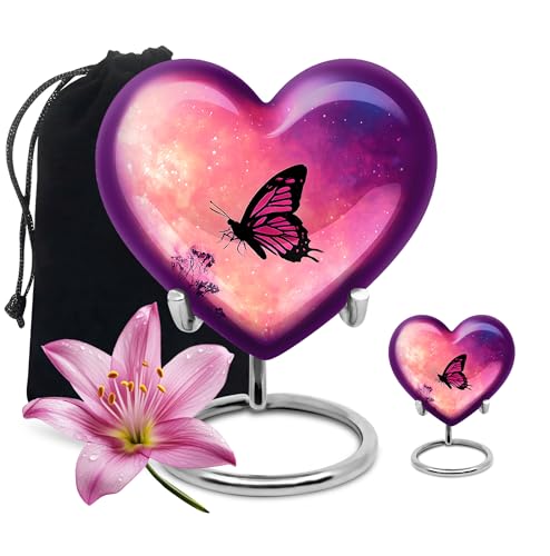 Image of Butterfly Urn Small Cremation Urn for Ashes Adult Male 1 Large & 1 Small | Keepsake Burial Urns for Mom & Dad, Cremation Keepsakes for Ashes