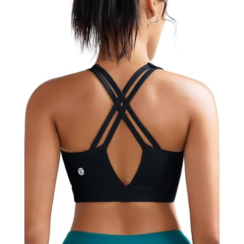 RUNNING GIRL Sports Bra for Women High Support, Molded Cup High Impact Sports Bras with Sewn in Pads Strappy Running Bra Black XX-Large