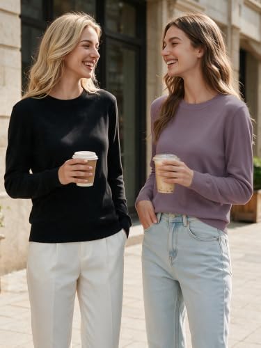 Image of GKBK Women's Wool Blend Sweaters 2026 Fall Fashion Lightweight Business Casual Outfits Long Sleeve Crew Neck Pullover Tops