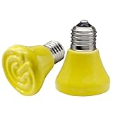 OperSeven 2Pcs Yellow Ceramic Heat Emitter 2-Pack - No Light Infrared Heat Lamp Bulb for Reptiles, Dual Low Wattage Bulbs for Small Terrariums, Geckos, Frogs & Juvenile Pets(Yellow 220V 75W)