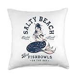 The Salty Beach Oyster Bar & Thirst Trap: Cute Pinup Mermaid Throw Pillow