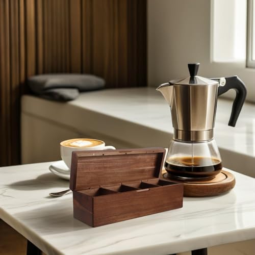 Boîte de rangement thé bois compartiments : couvercle rabattable bureau café - 8
