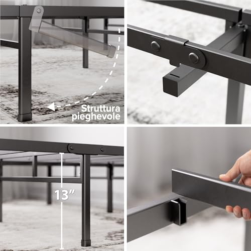 Image of Zinus Justin Bed 160 x 190 cm - Double Mattress, Black Metal Platform Bed Frame with Storage Under Bed - 36 cm Height