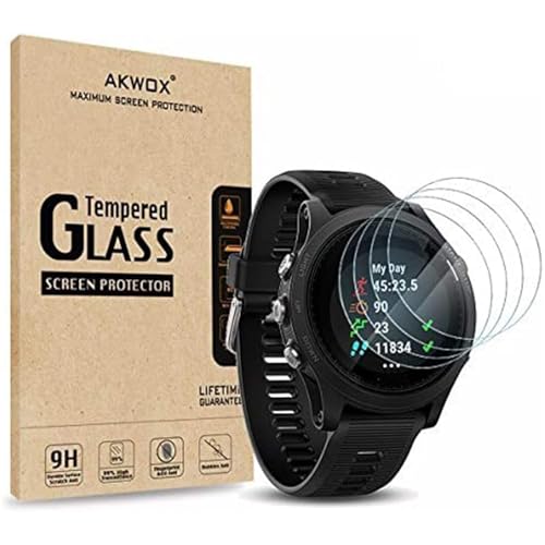 AKWOX [4-Unidades] para Forerunner 935 Protector de Pantalla Cristal Vidrio Templado, 9H Dureza, Anti-caída, Película de protección Vidrio