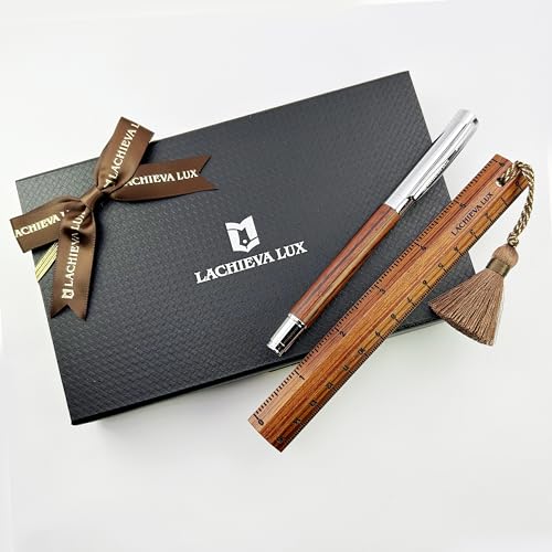 Image of LACHIEVA LUX Nice Elegant Rosewood Rollerball Pen with Ruler /Book mark Set, Luxury Roller Ball Pen Gift for Woman, Man