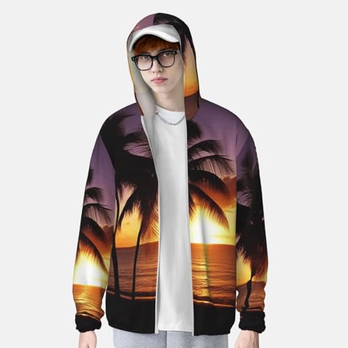 Men's Sun Protection Shirts Sunset Beach Palm Tree Long Sleeve Sun Shirt for Fishing Running Hiking Swim3